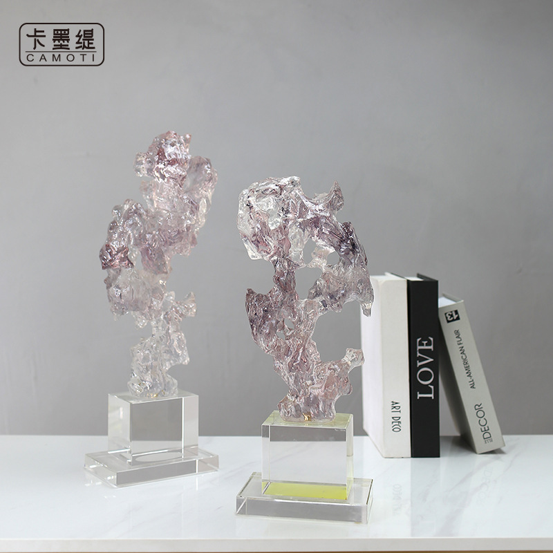 新中式创意透明树脂雕塑玄关电视柜书房摆件抽象仿水晶艺术摆台详情图2