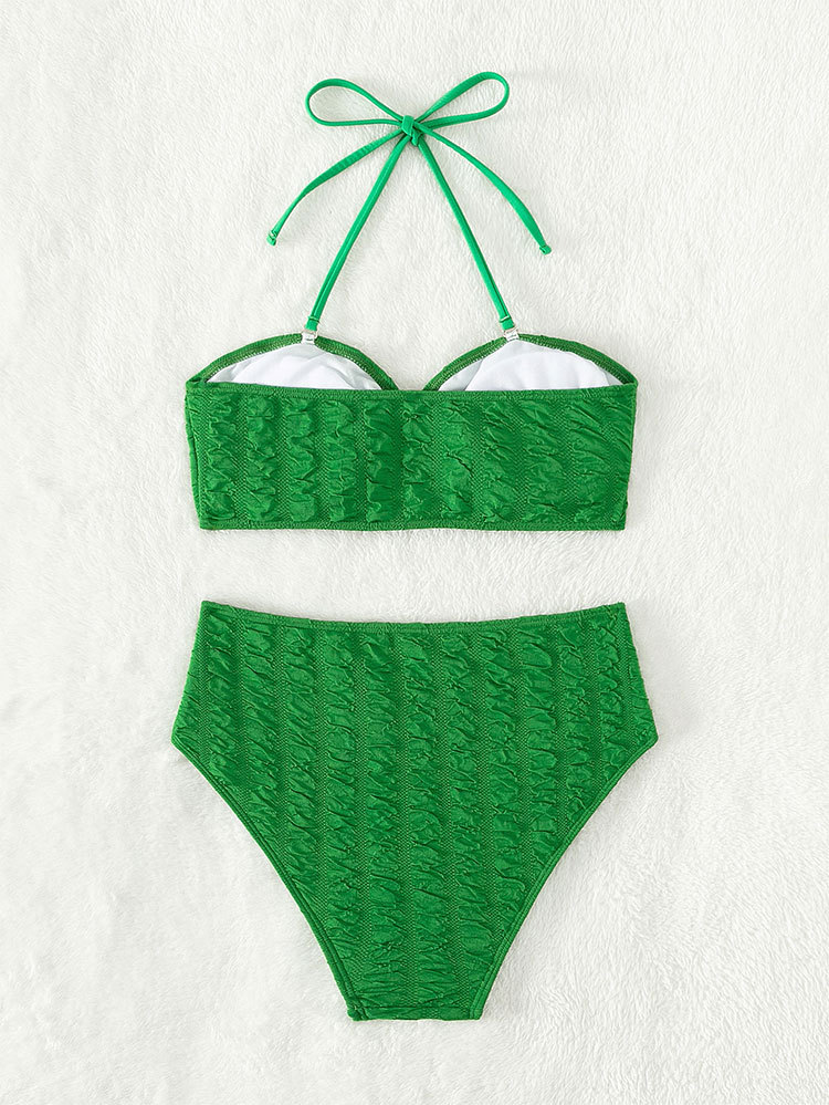 The 2023 new style of European and American beach swimsuits, sexy solid color halter-neck and backless high-waisted swimsuits are in stock Specification image