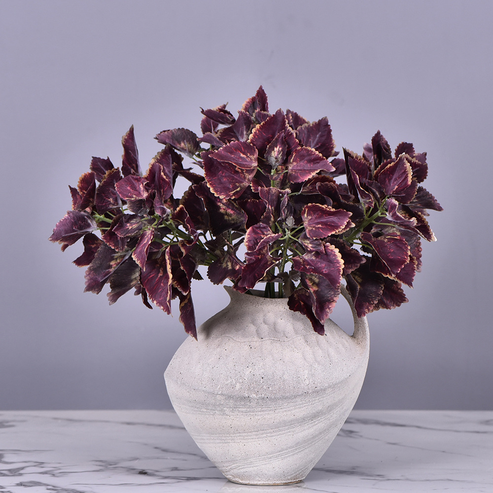 厂家直销仿真手感紫苏叶插花叶材仿真植物软装婚庆宴会造景美陈仿真植物