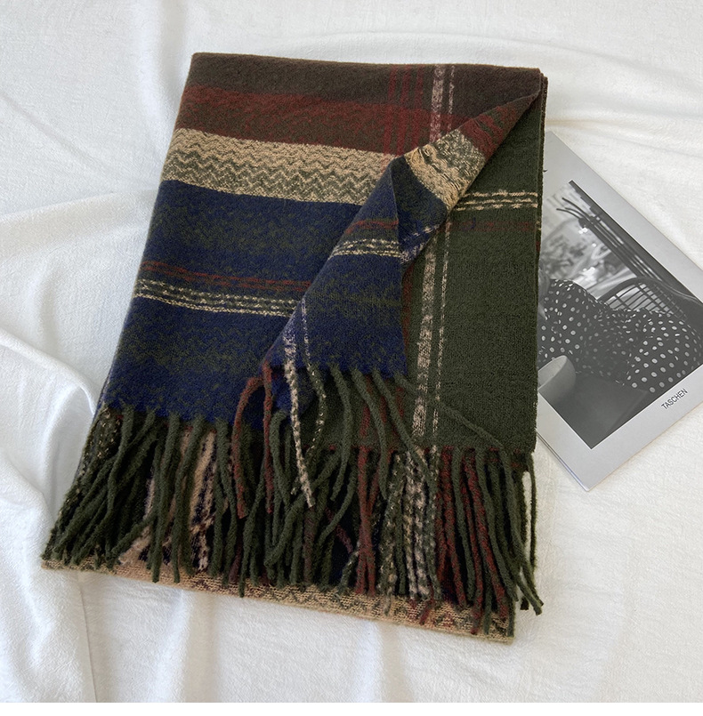 围巾女秋冬季跨境高级感仿羊绒格子流苏披肩学生加厚保暖围脖批发详情26