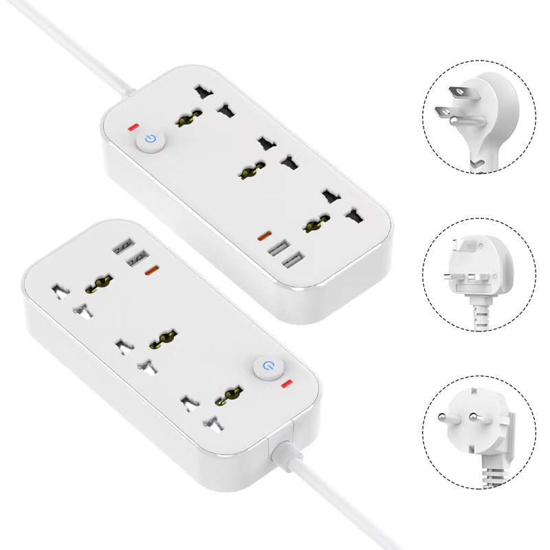 PD20W Universal Power Strip is a multi-functional socket for British, American and European standards, suitable for household appliances and office appliances, and is an intelligent USB power strip Item Picture