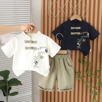 2024 new style boy summer shirt set Boy baby summer button Tang suit style shirt set