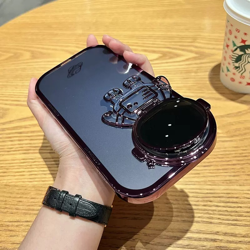 Suitable for IPHONE14PROMAX astronaut lens holder phone case Apple 13 electroplated glitter protective case 12