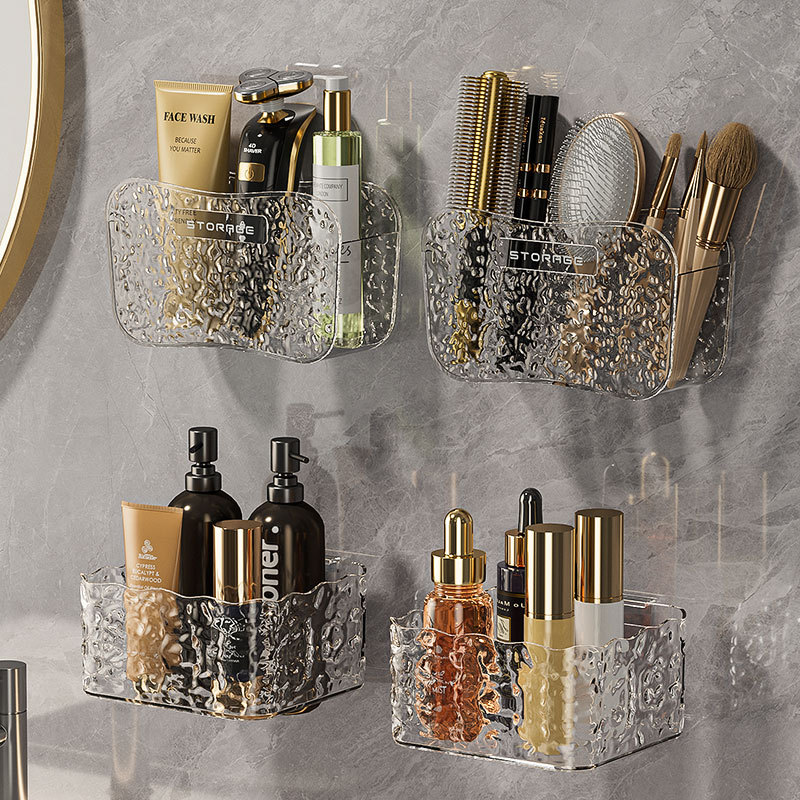 Kitchen Onion Ginger Garlic Storage Basket Transparent Cosmetics Storage Box Bathroom Perforation-Free Wall Hanging Storage Box Shelf
