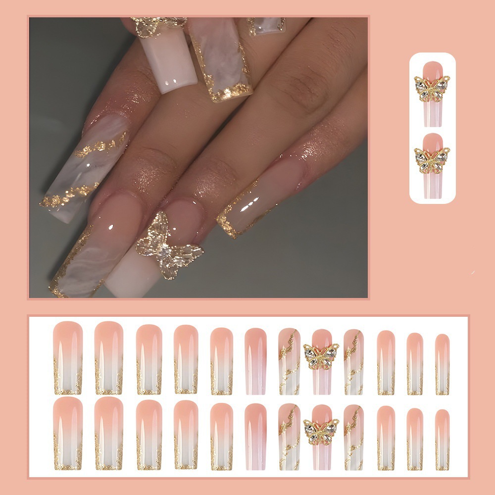 Cross-border best-selling white French pure desire butterfly sweet flower nail art detachable wearable nail art pic 2
