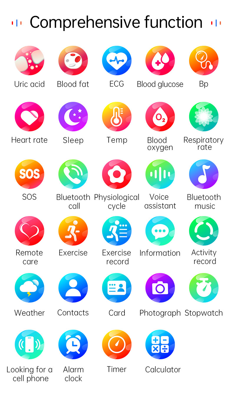 1.6inch金属CES睡眠心率血压血氧HRV压力尿酸血糖ECG心电通话手表详情14