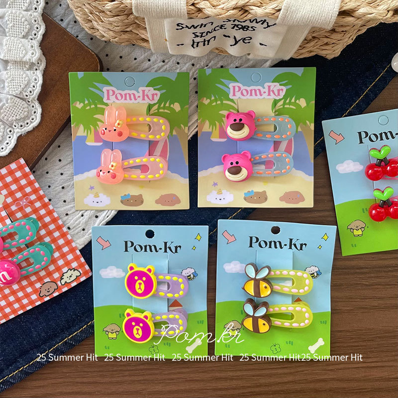 New Korean-style sweet cartoon hair clips for children, side-cut bangs clips, rabbit forehead duckbill clips and hair accessories Application Scenario