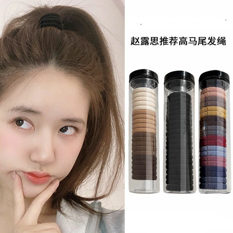 Korean canned threaded hair band basic style hair tie headwear for women, simple and durable leather band hair accessory with high elasticity for ponytail Application Scenario