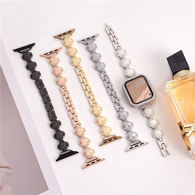 适用苹果apple watch表带Ultra2金属四叶草贝母iwtch小众s9手表链