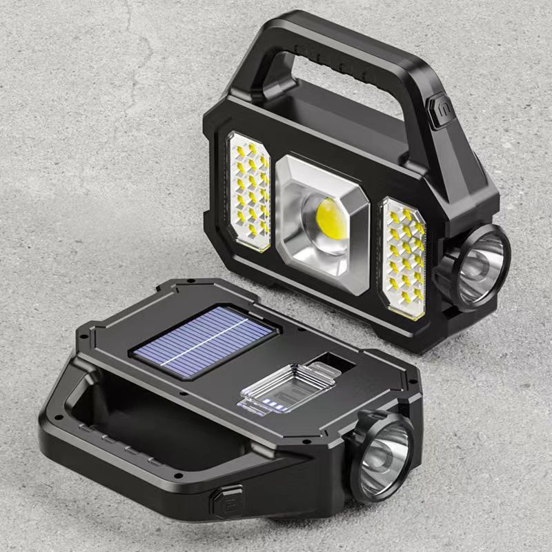 Cross-Border Multi-Function Searchlight Outdoor Waterproof Solar Charging Treasure Flashlight Cob Hand Lamp Wholesale