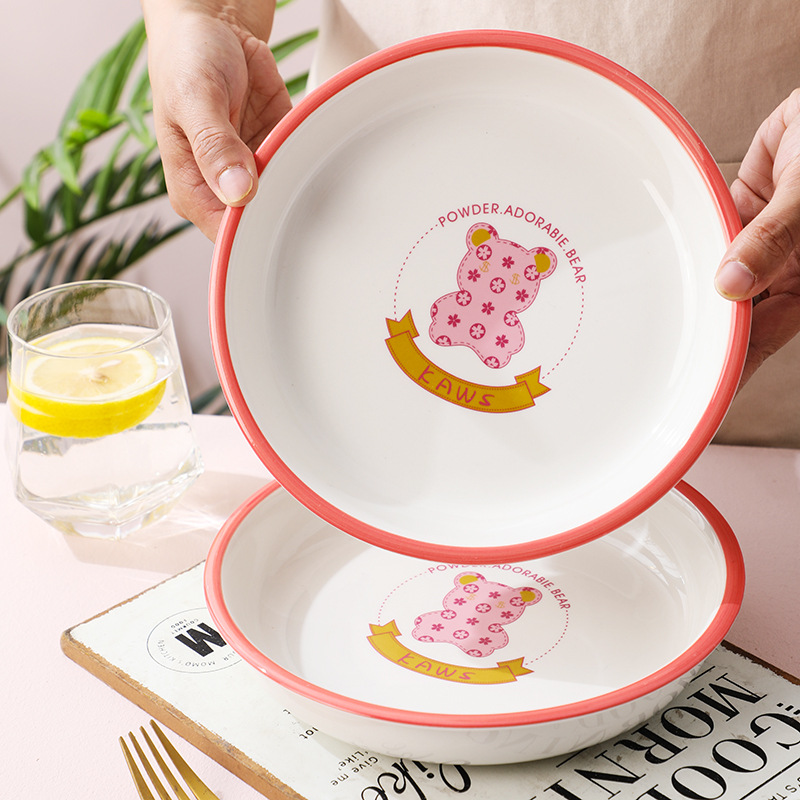 Household violent bear plate, creative cartoon bowl, internet-famous cute and personalized tableware, ceramic plate tableware Specification image