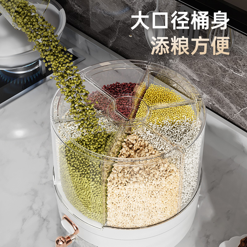 Rotating Rice Bucket For Grain Storage Rice Storage Box Household Moisture-Proof Sealed Rice Box Kitchen Rice Jar Specification drawing
