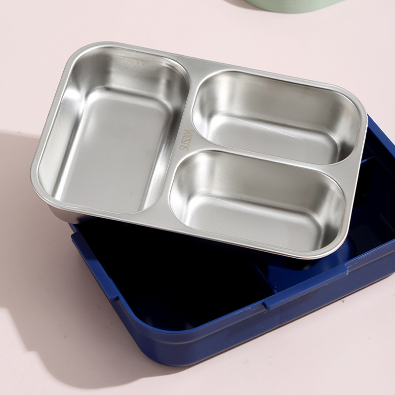 新款卡通不锈钢餐盒多分格便当盒小学生便携带饭盒注水加热配餐具详情图2