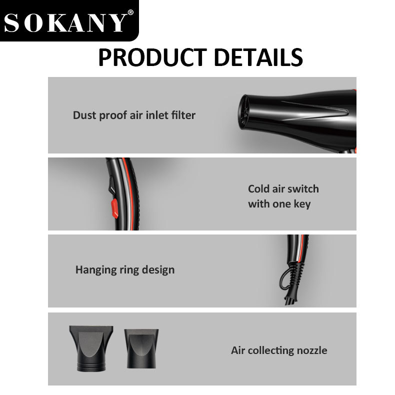 Foreign trade export SOKANY14022 hair dryer, household hair care, quick-drying hair dryer, hot and cold hair dryer details Picture