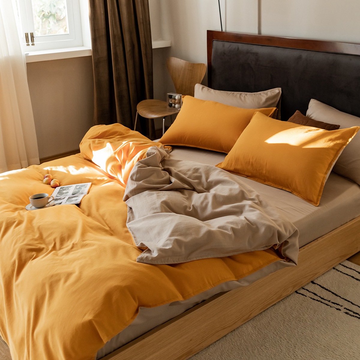Ali6 Simple 60 Washed Cotton Xinjiang Long Staple Cotton Bed Four Sets Of All-Cotton Plain Cotton Bed Cover details Picture
