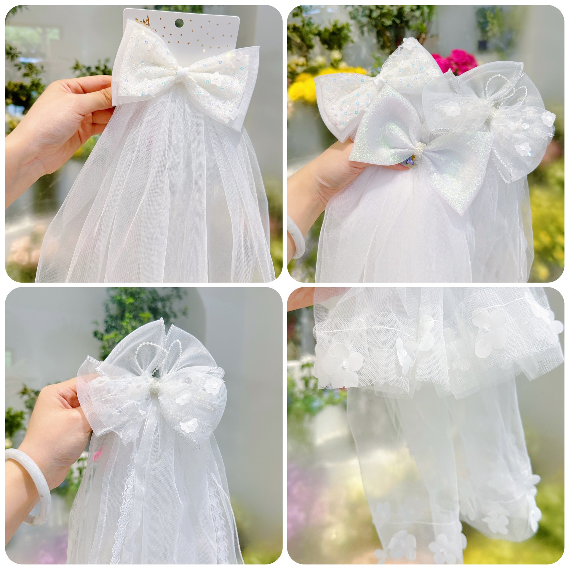 New children's hair clips, a puffy gauze wedding dress press clip, exquisite girls' hair clips and hair accessories, a perfect tool for marriage registration and photo taking Specification image