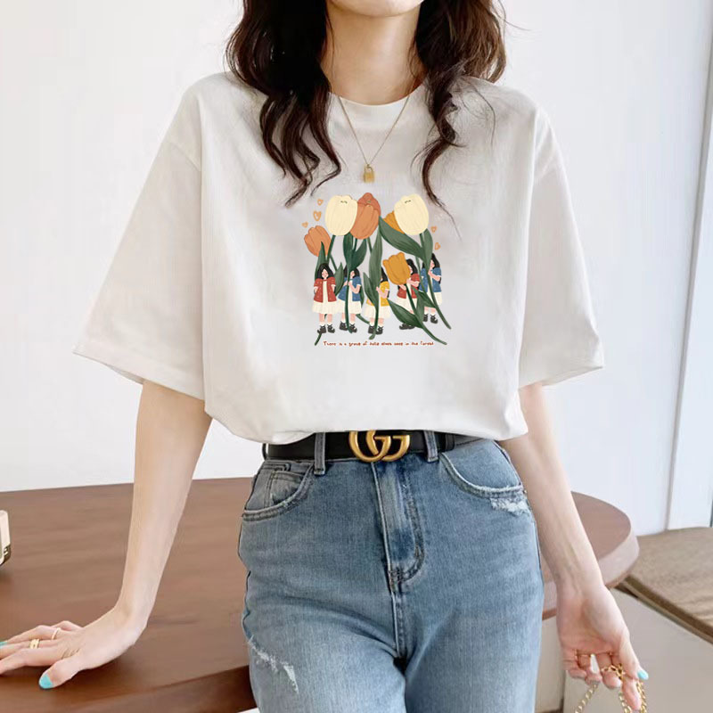 代发供货纯棉重磅加厚白色短袖圆领T恤女装半袖2024夏季新款宽松