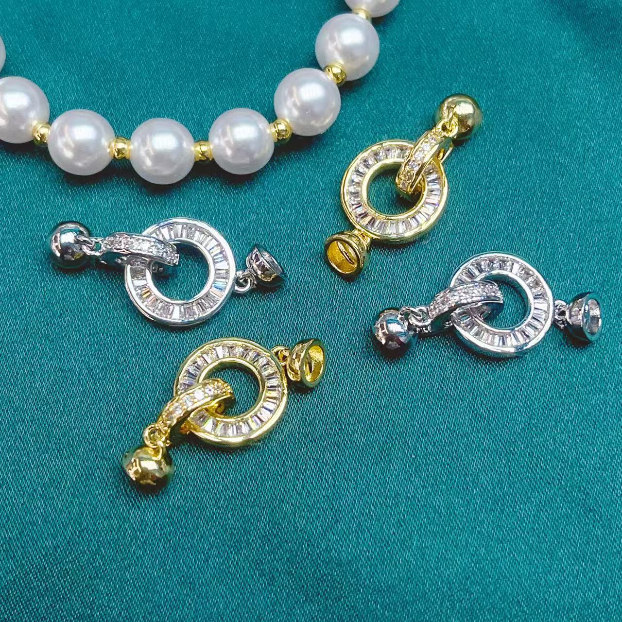 New copper-plated real gold bow pearl buckle DIY accessory, round sweater chain link, end buckle