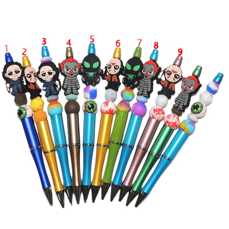 Gift Box Beaded Rotary Pen Silicone Ballpoint Pen Electroplated Beaded Halloween Silicone Beads New Dark Series Item Picture