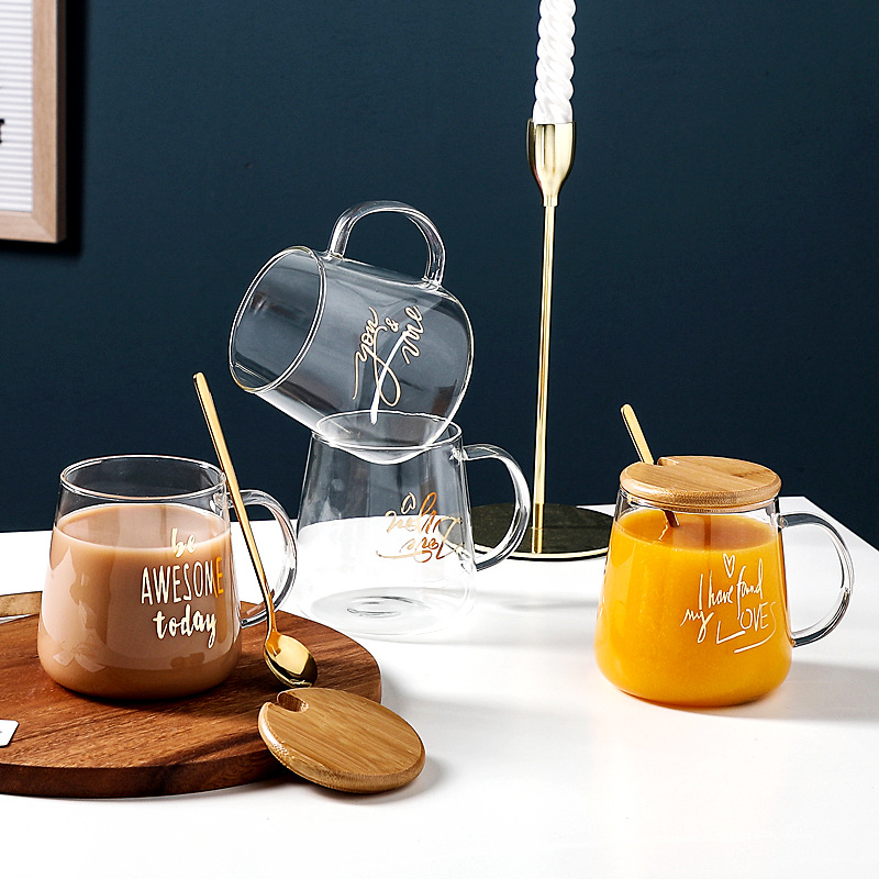 创意玻璃早餐杯家用带盖带勺牛奶杯高颜值女生玻璃水杯详情图2