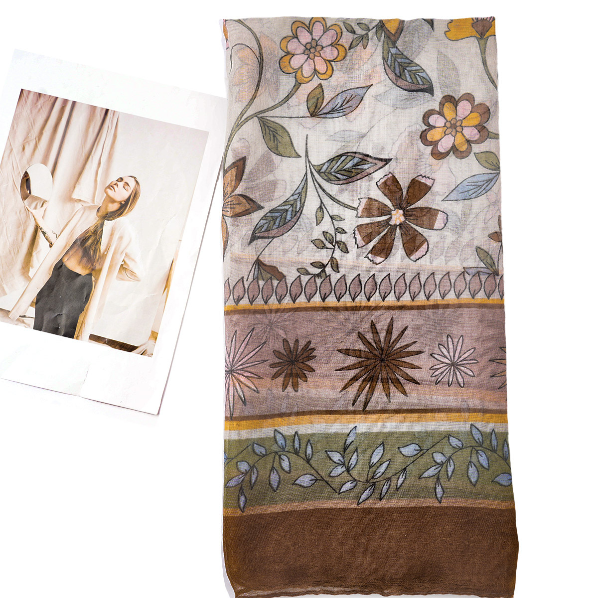 Factory Direct Sales Multi-Color Flower Striped Print Fashion Balinese Yarn Comfortable Casual Scarf Shawl Women Item Picture
