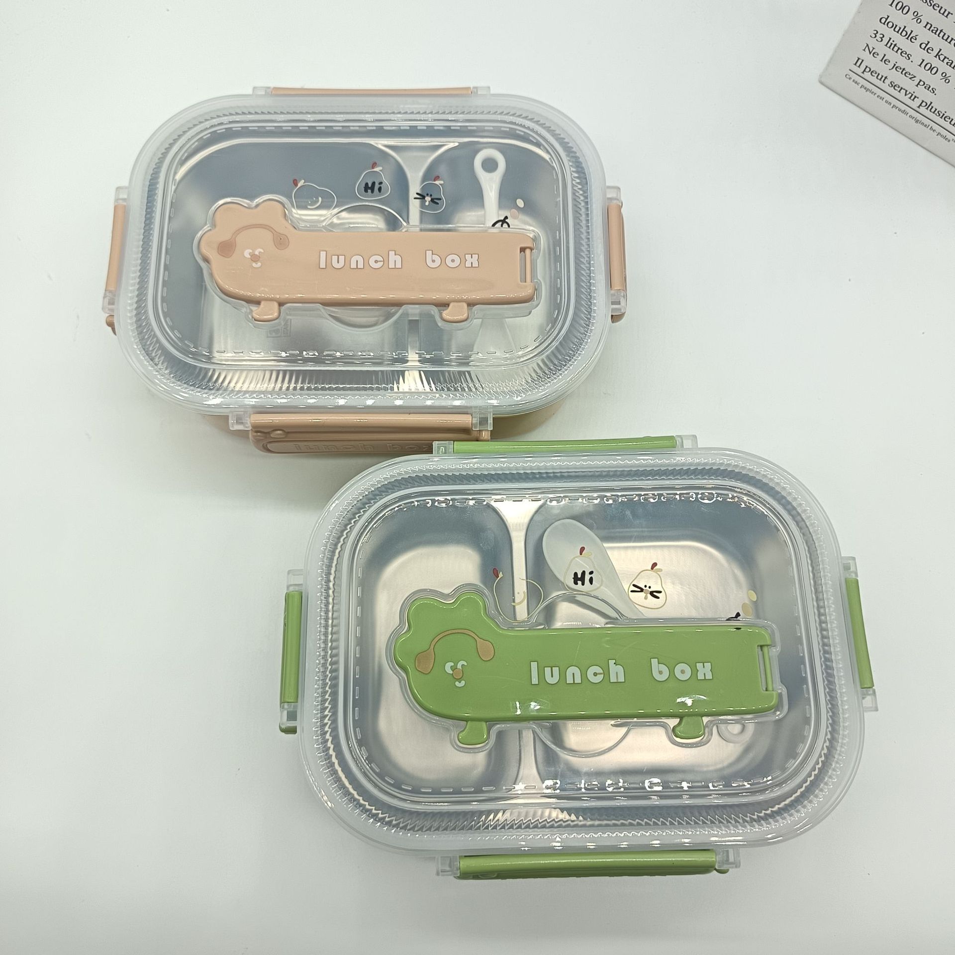 304 Three-compartment stainless steel children's lunch box, sealed bento box, student lunch box, food-grade picnic box, 201 inner liner full figure