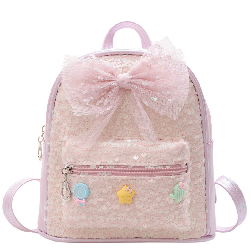 Source Manufacturers New Children's Bag Girls Fashion Trend Sequin Small Backpack Big Bow Baby Backpack Item Picture