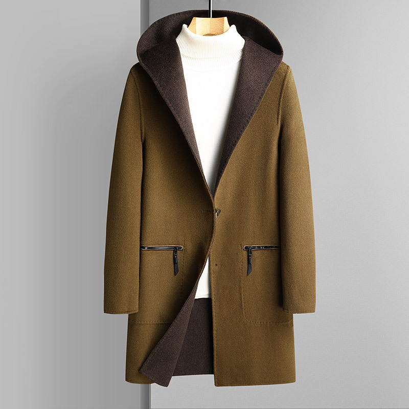 New hooded double-sided wool coat for men, mid-length double-sided nylon coat, windbreaker, and trendy young men's coat Application Scenario