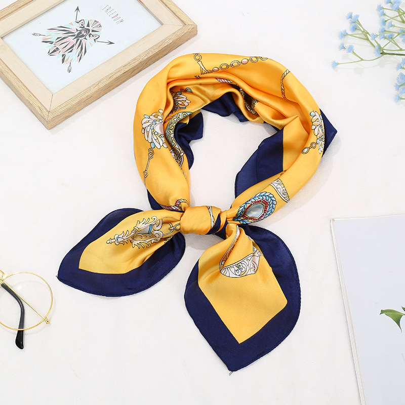70*70 striped silk scarf, women's small square scarf, Korean version, versatile professional small neckerchief, summer thin decorative scarf details Picture