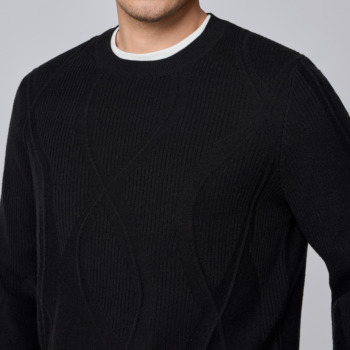 Momeck men's striped jacquard men's woolen sweater 2024 Winter New Style Simple round Neck Sweater for men 21886 Specification image