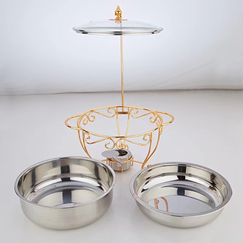 Cross-border supply stainless steel golden round buffet stove, hotel insulated stove, restaurant food heater, alcohol stove details Picture
