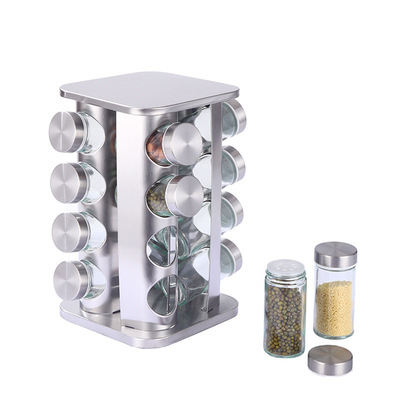 Cross-Border Kitchen Supplies Rotating Spice Jar Household Spice Rack Stainless Steel Spice Tray Spice Box Set details Picture