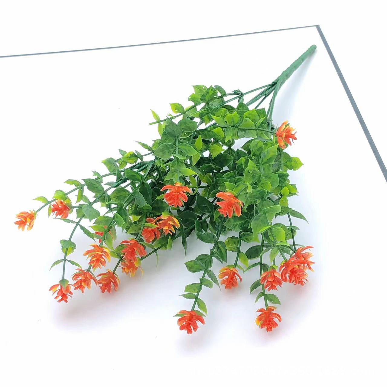 假花塑料花/仿真柏树配件/簪花/植绒毛/玫瑰花白底实物图