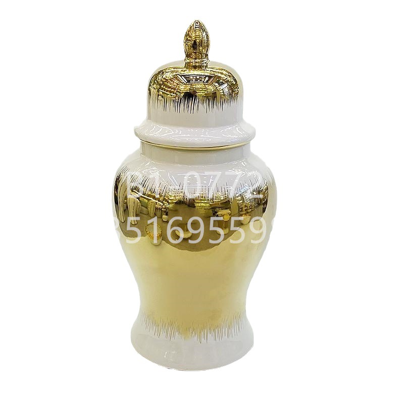 Light luxury electroplated ceramic general tank soft entryway storage tank Hotel European-style flower vase crafts decoration Item Picture