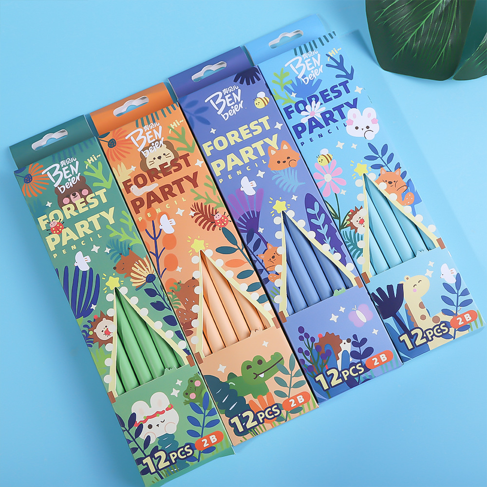 Cartoon Forest Animal Pencil Set, student special writing stationery, 12 2b pencils in a box