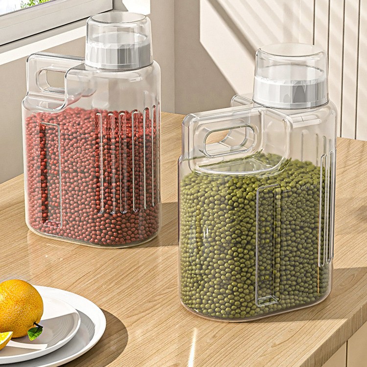Free shipping kitchen transparent rice bucket, household large-capacity multi-purpose storage tank for grains and cereals, sealed double-buckle insect-proof full figure
