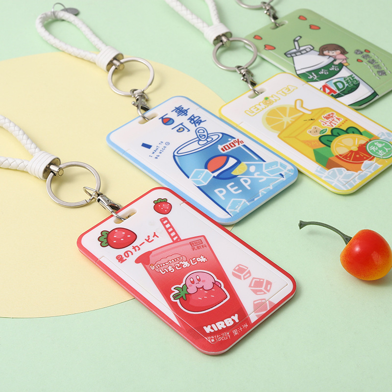 Summer drinks, cute ID card holder, sliding cover, waterproof bus, student card, lanyard, keychain, work ID card, meal card