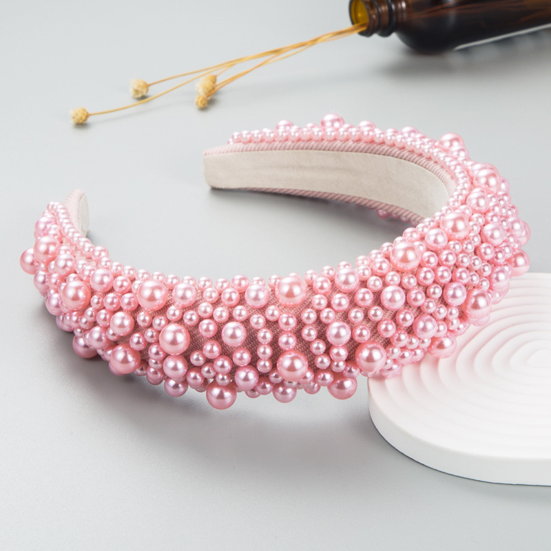 Heming Headband Cross-Border Wholesale Baroque Sponge Pearl Hair Accessories Female Hand Nailed Beads Multi-Color European And American Wide Edge Headband Specification drawing