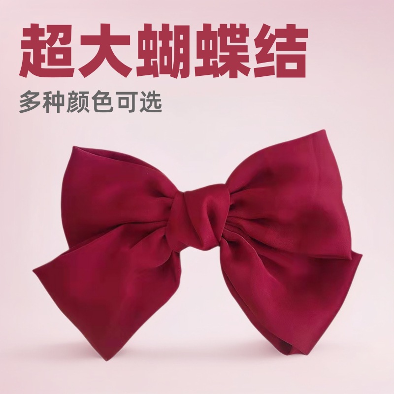 韩版红色蝴蝶结发夹超大蝴蝶结头饰网红缎面蝴蝶结发夹弹簧夹顶夹