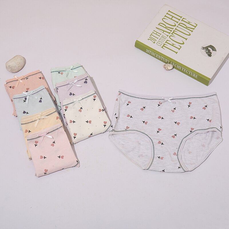2022 New cotton underwear spring/summer comfortable middle Fanny pack butt sweet cute girl student antibacterial briefs Specification drawing