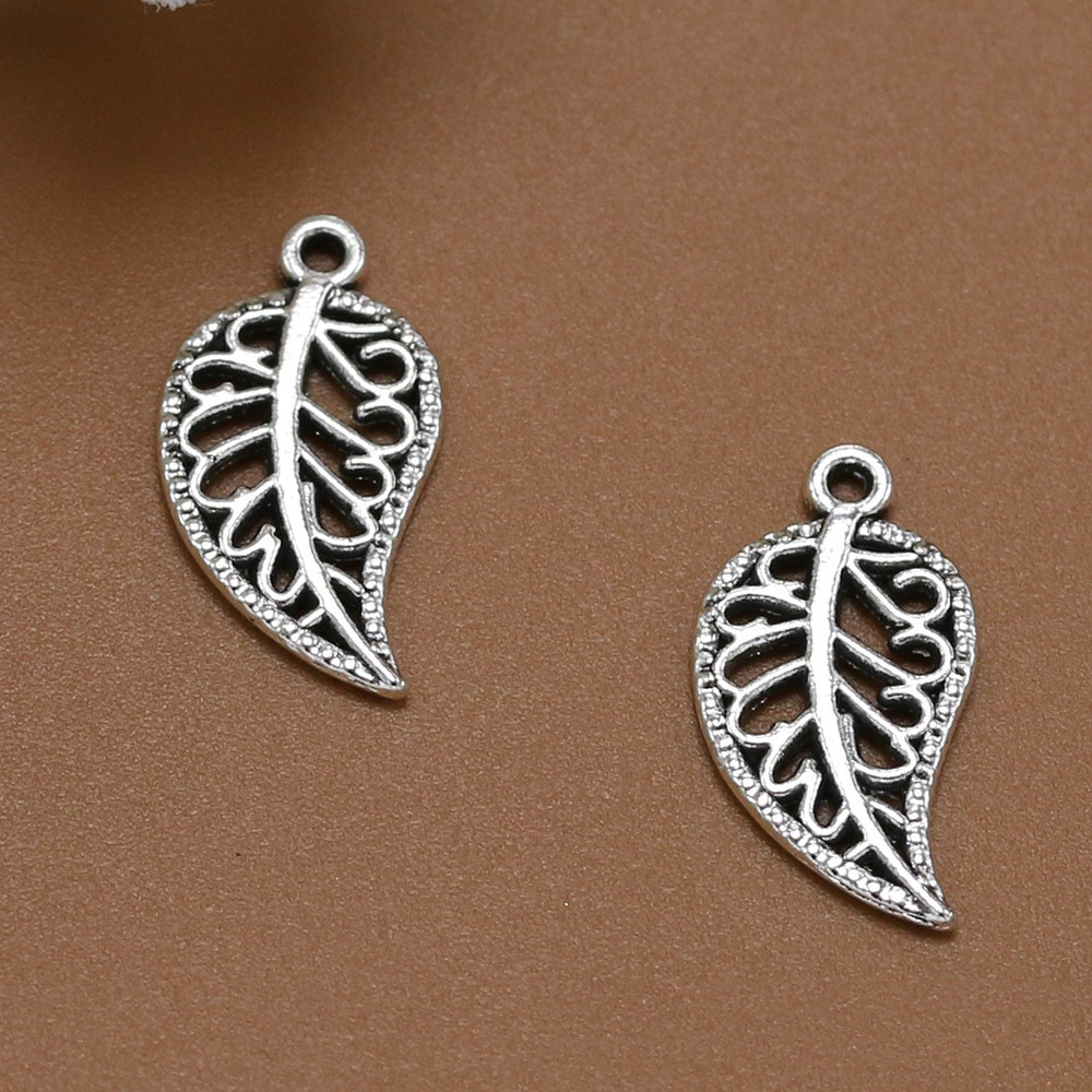 Diy Jewelry Accessories Retro Tibetan Silver Hanging Hole Hollowed Out Ancient Silver Leaves Miao Silver Handmade Ethnic Style Beaded Pendant details Picture