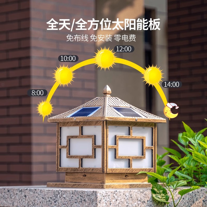 Solar-powered column head lights, outdoor waterproof courtyard lights, wall head lights, ultra-bright outdoor fence lights, villa gate column lights details Picture