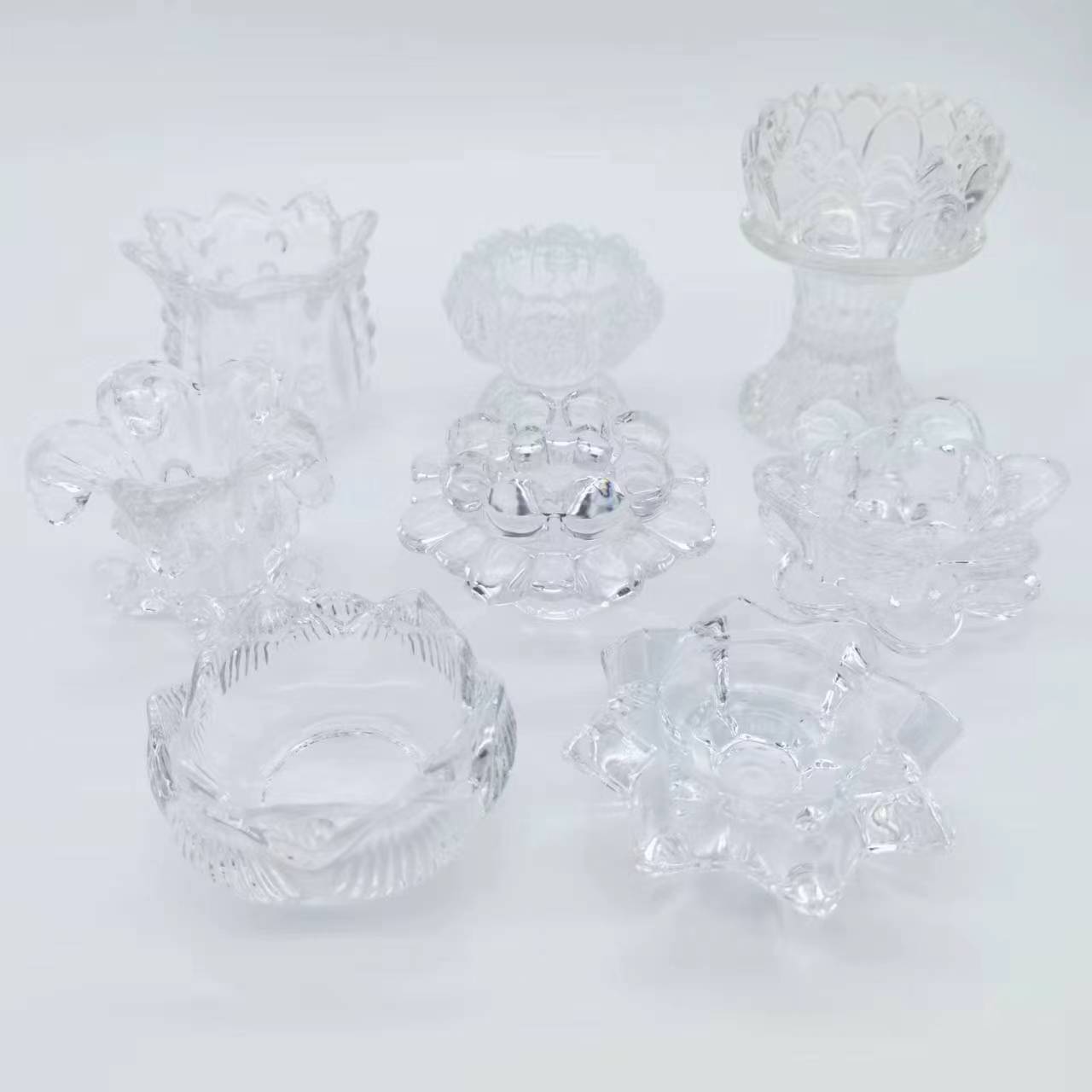 ins创意透明水晶玻璃花烛台莲花莲台莲座各种花型杆蜡茶蜡烛台
