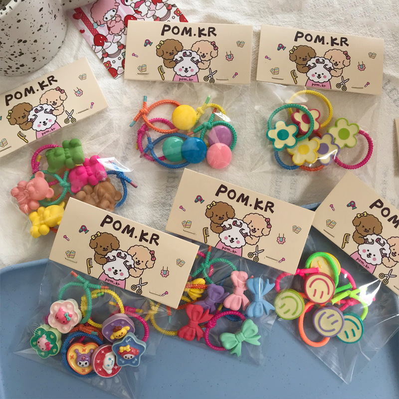 New Korean-style cute children's bow, smiling bear, flower-shaped hair band, colorful polka dot headband and rubber band details Picture