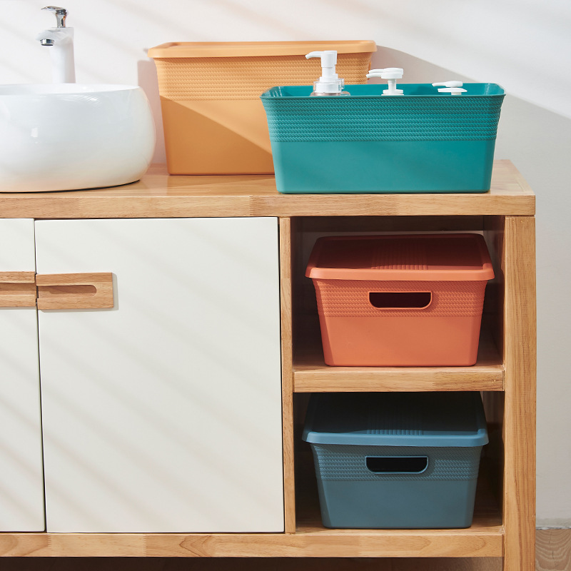 Snack storage basket, cute dormitory household covered desktop storage box, sundries sorting box, plastic basket full figure