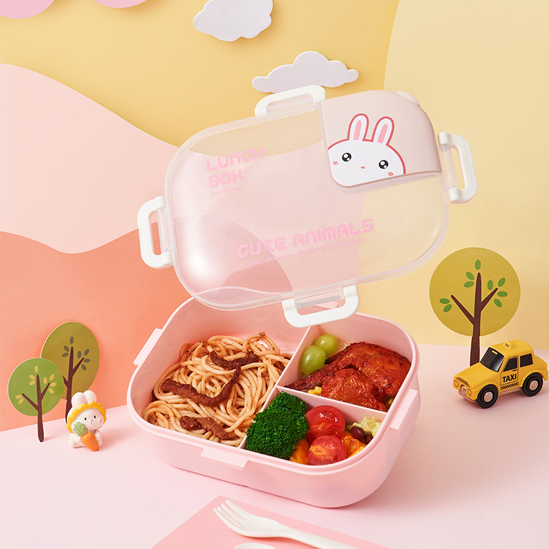 New cartoon compartments lunch box, student lunch box, children's cute lunch box, fruit box, microwaveable Specification image