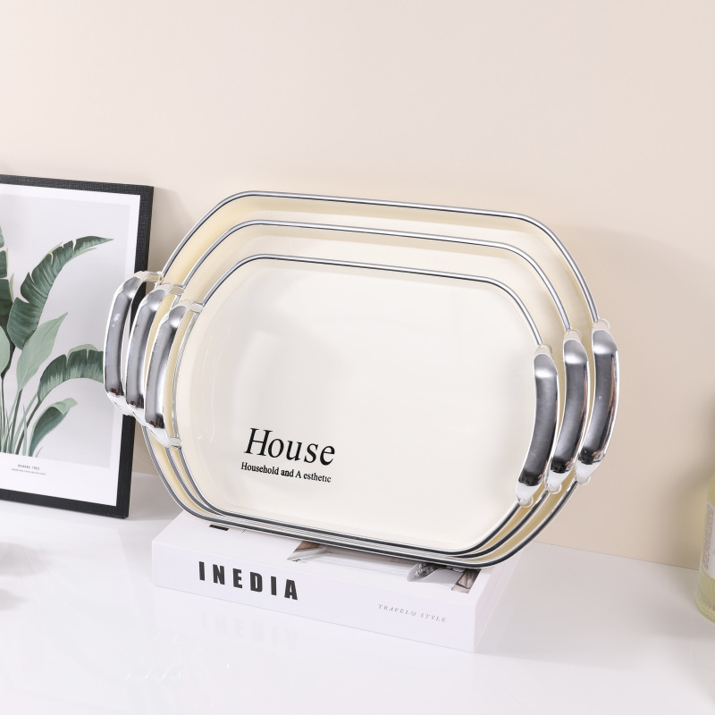 Cross-Border Direct Foreign Trade Tray Three Sets Of Plastic Pet Square Round Oval Household Commercial Crystal Tray details Picture