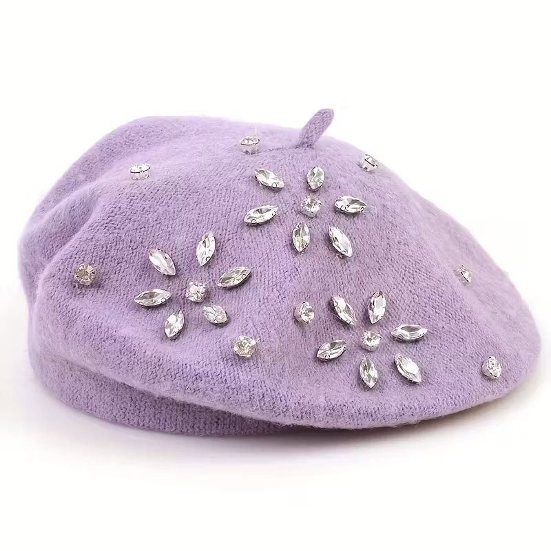 秋冬镶钻羊毛贝雷帽女韩版保暖时尚八角帽英伦复古韩版画家帽潮详情15