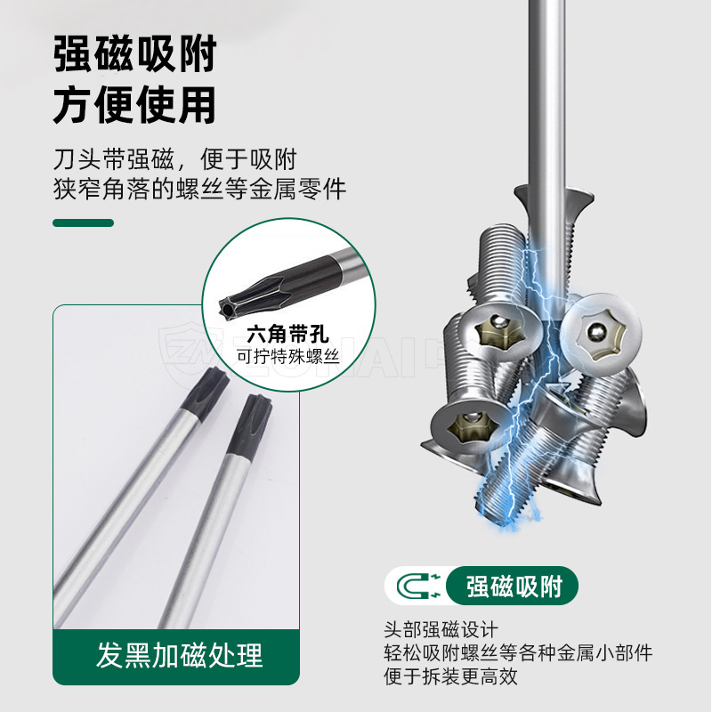 Zhongnai T Series Torx Screwdriver Hexagonal Torx Screwdriver With Hole Middle Hole Of Star Driver Screwdriver Specification drawing