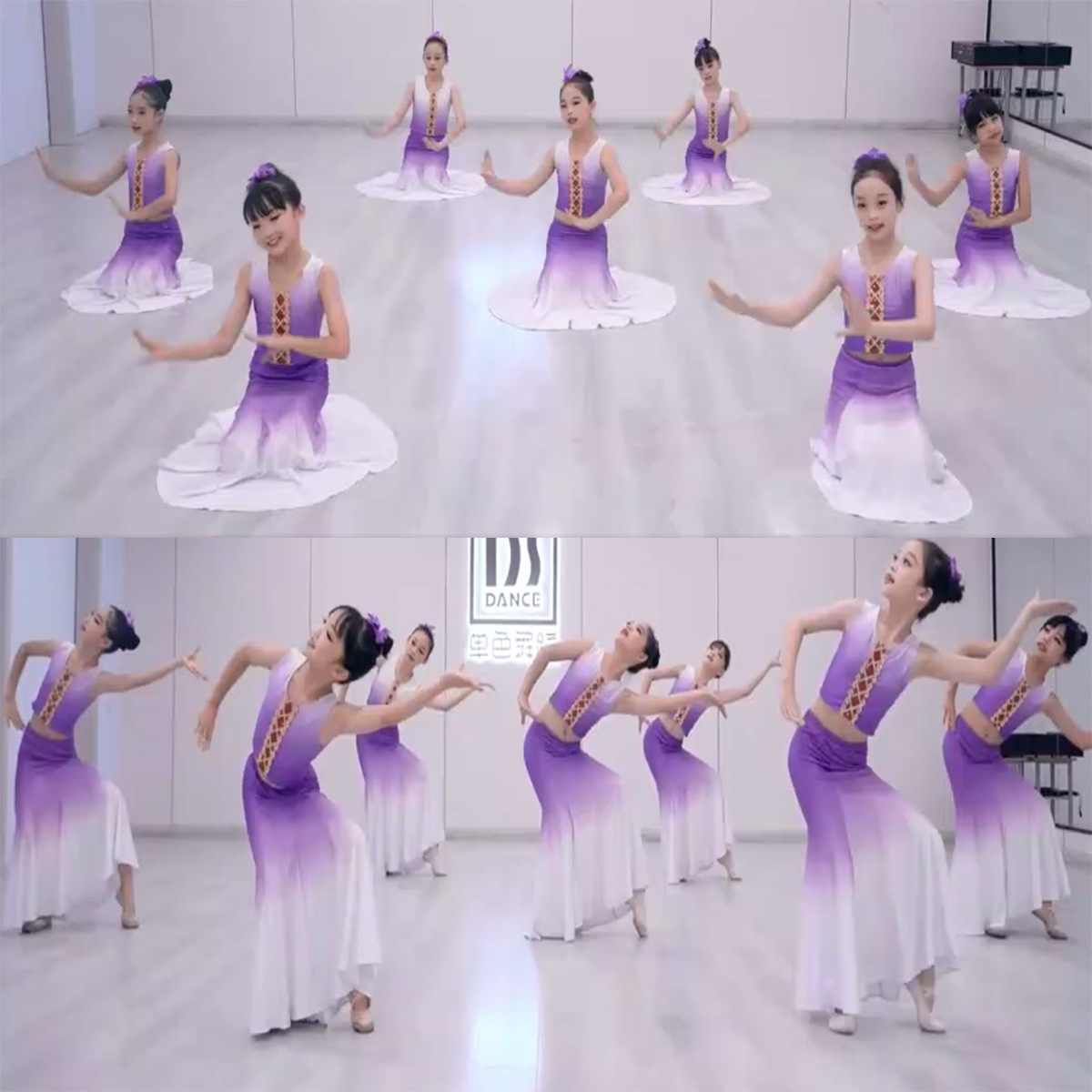 Children's Dai ethnic group flower dance performance costumes, peacock dance performance costumes, art examination gradient slimming fishtail skirts for girls details Picture